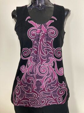 Black & Purple Sleeveless Printed Tank Top. Item# SSbl1